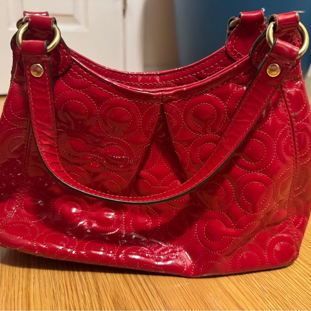 Coach Gramercy Patent Leather Embossed Signature C Red Small Bag